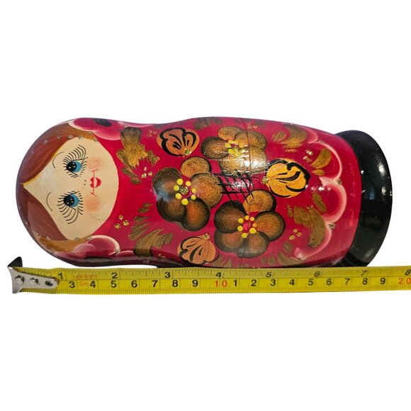 Hand-Painted Russian Matryoshka Nesting Dolls Set Of 5 Floral Design Glossy Red - Picture 2 of 16